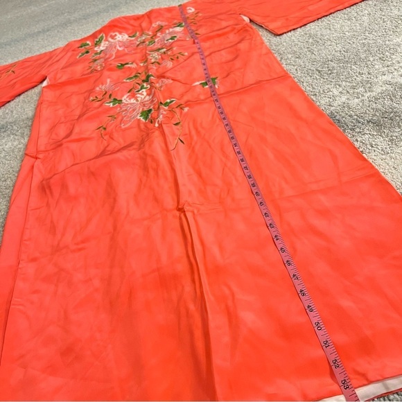Embroidered Authentic Japanese Kimono, silk, neon orange, very unique, One size - Picture 6 of 6